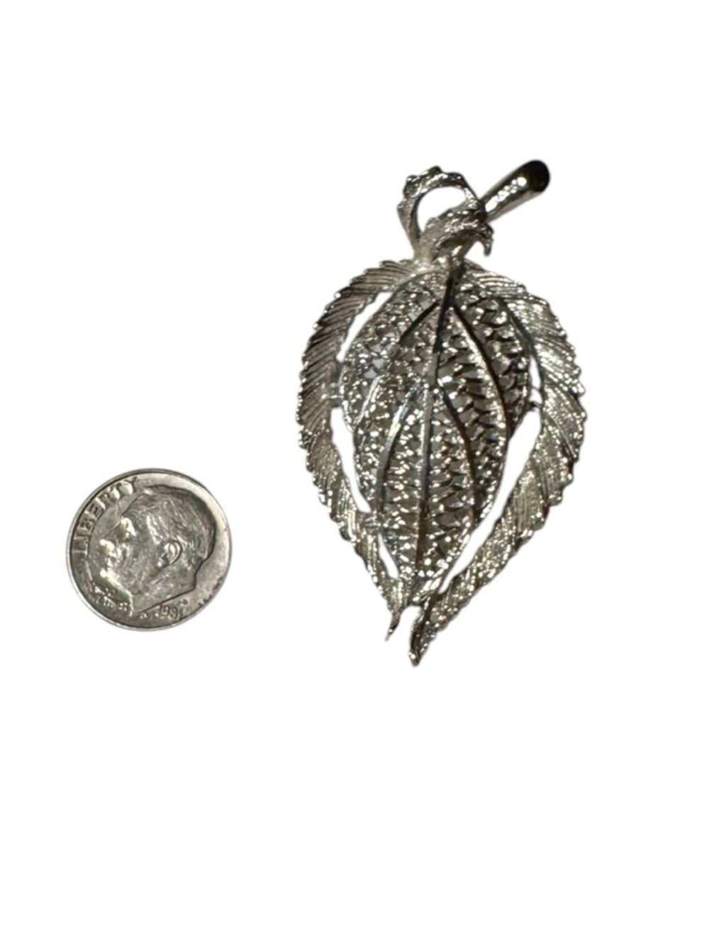 Vintage BSK Marked Leaf Brooch/Pendant/Pin/Lapel - Silver Tone